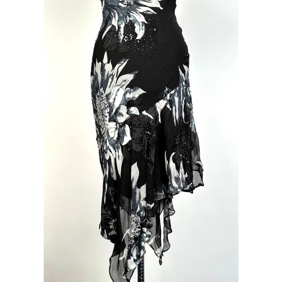 Cache Rare Vintage 90s Beaded Floral Print Silk Dress - Picture 7 of 11